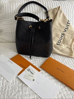 Louis Vuitton Black Embossed Monogram Bucket Bag with Gold Hardware